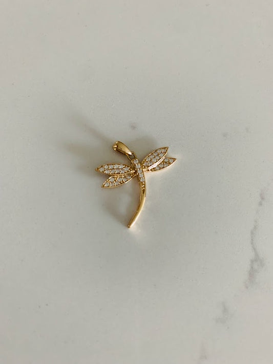 20MM 14K Solid Gold Dragonfly Pendant with ZC | Yellow Gold Pendant | Dragonfly Pendant | 14K Solid Gold Pendant