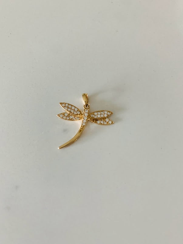 20MM 14K Solid Gold Dragonfly Pendant with ZC | Yellow Gold Pendant | Dragonfly Pendant | 14K Solid Gold Pendant