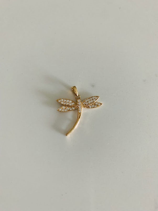 20MM 14K Solid Gold Dragonfly Pendant with ZC | Yellow Gold Pendant | Dragonfly Pendant | 14K Solid Gold Pendant