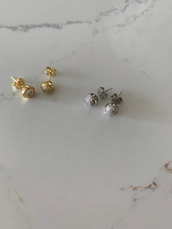 6MM PAVE Stud Earrings | CZ Earrings | Gold and Silver CZ Earrings | 6MM Button Ball Earrings | Gifts for Her