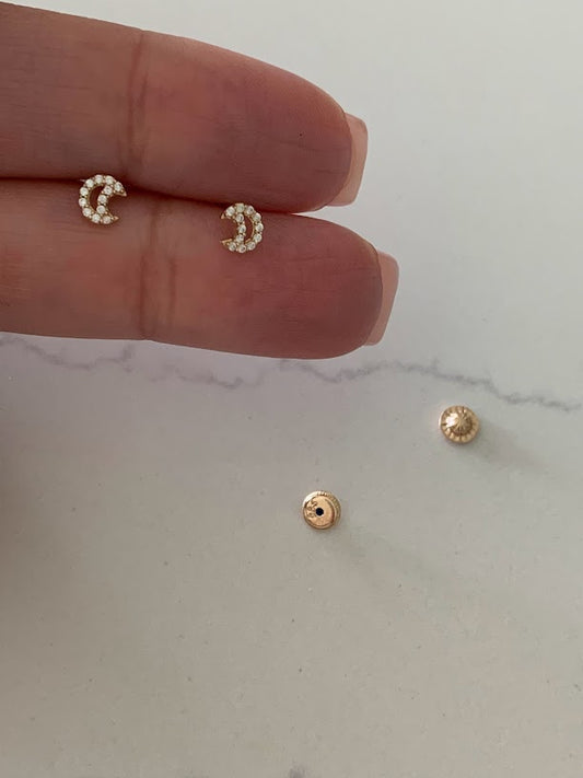 Mini 14K Gold Moon Stud Earrings with CZ, Moon Earrings, Moon Gold Studs, Moon Earrings, 14K Gold Earrings, Dainty Moon Studs