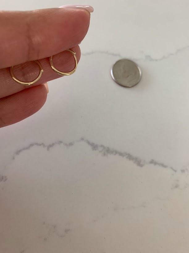 14K Solid Gold Small Thin Huggies, Dainty Hoops, Everyday Earrings, Dainty Earrings, Yellow Solid Gold Earrings, 12MM Huggies