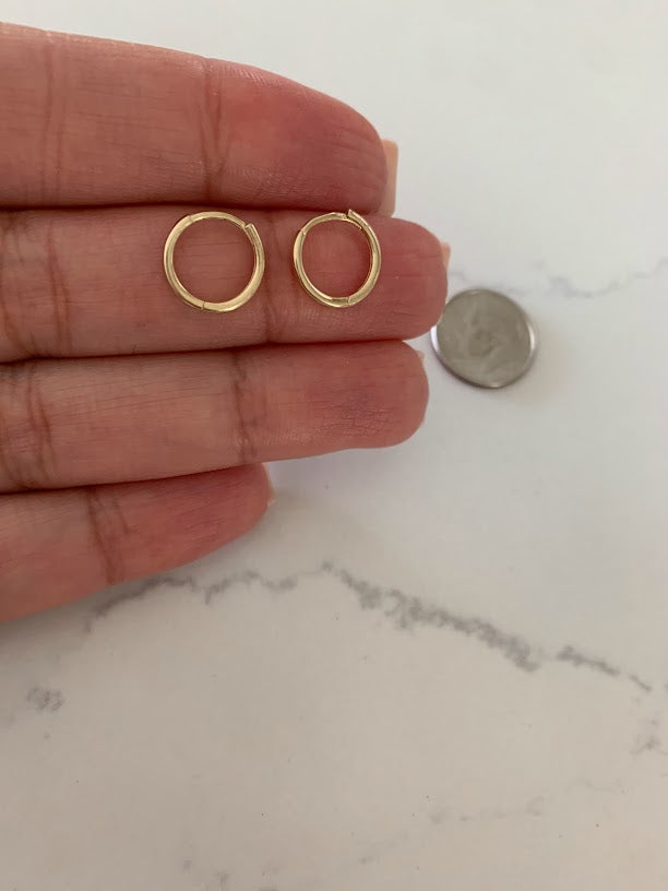 14K Solid Gold Small Thin Huggies, Dainty Hoops, Everyday Earrings, Dainty Earrings, Yellow Solid Gold Earrings, 12MM Huggies
