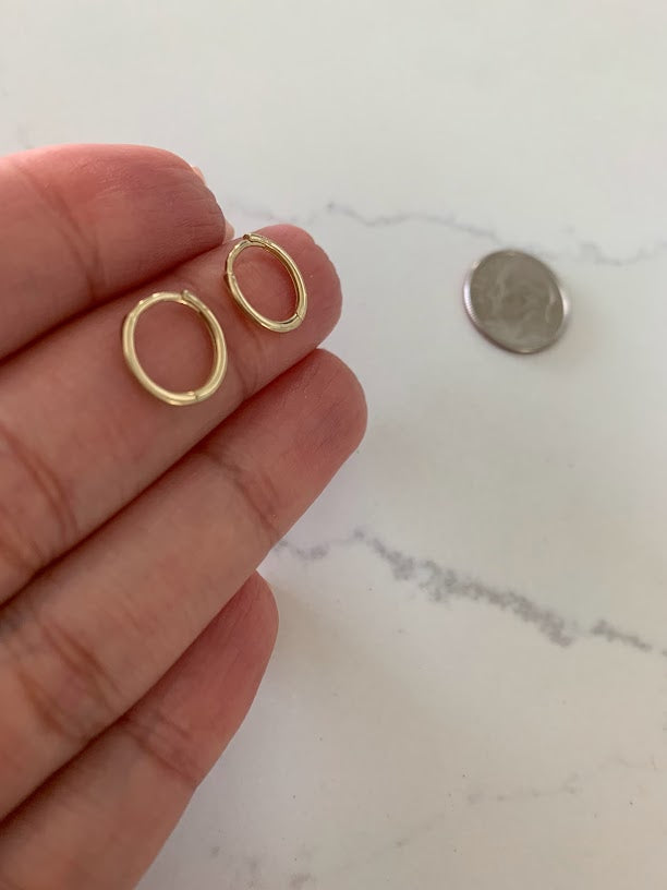 14K Solid Gold Small Thin Huggies, Dainty Hoops, Everyday Earrings, Dainty Earrings, Yellow Solid Gold Earrings, 12MM Huggies