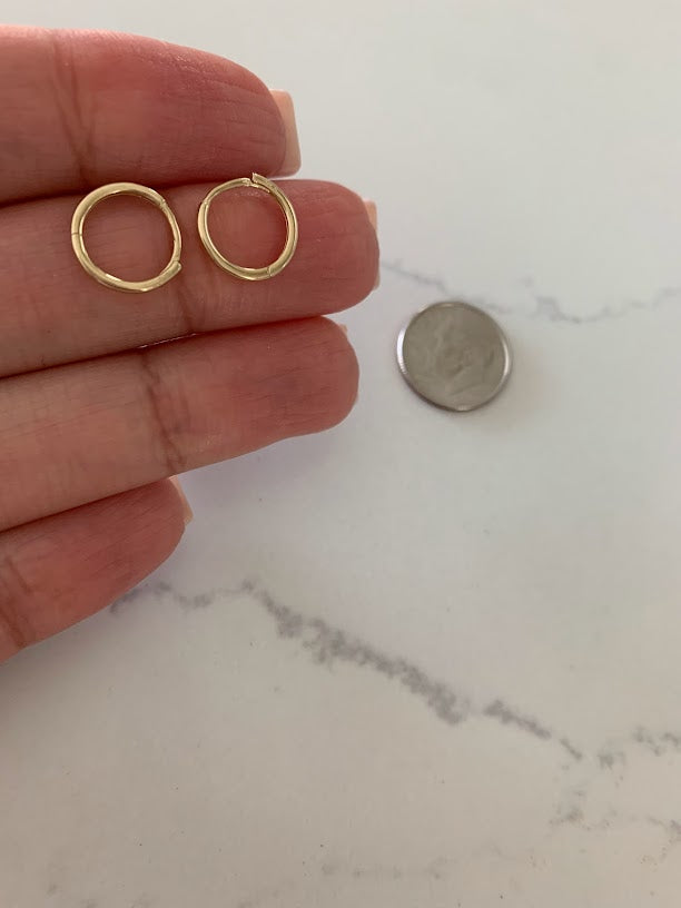 14K Solid Gold Small Thin Huggies, Dainty Hoops, Everyday Earrings, Dainty Earrings, Yellow Solid Gold Earrings, 12MM Huggies