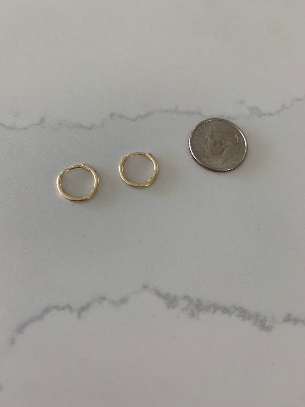 14K Solid Gold Small Thin Huggies, Dainty Hoops, Everyday Earrings, Dainty Earrings, Yellow Solid Gold Earrings, 12MM Huggies