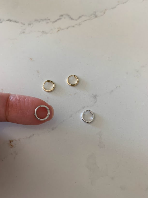 14K 8MM Huggies, 14K Yellow/White Gold Hoops