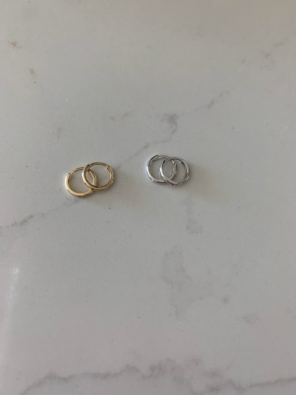 14K 8MM Huggies, 14K Yellow/White Gold Hoops