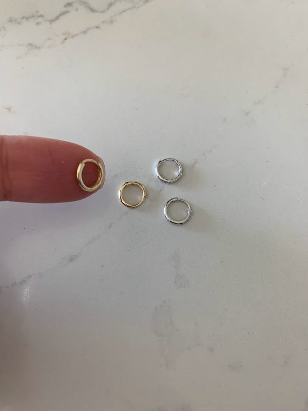 14K 8MM Huggies, 14K Yellow/White Gold Hoops