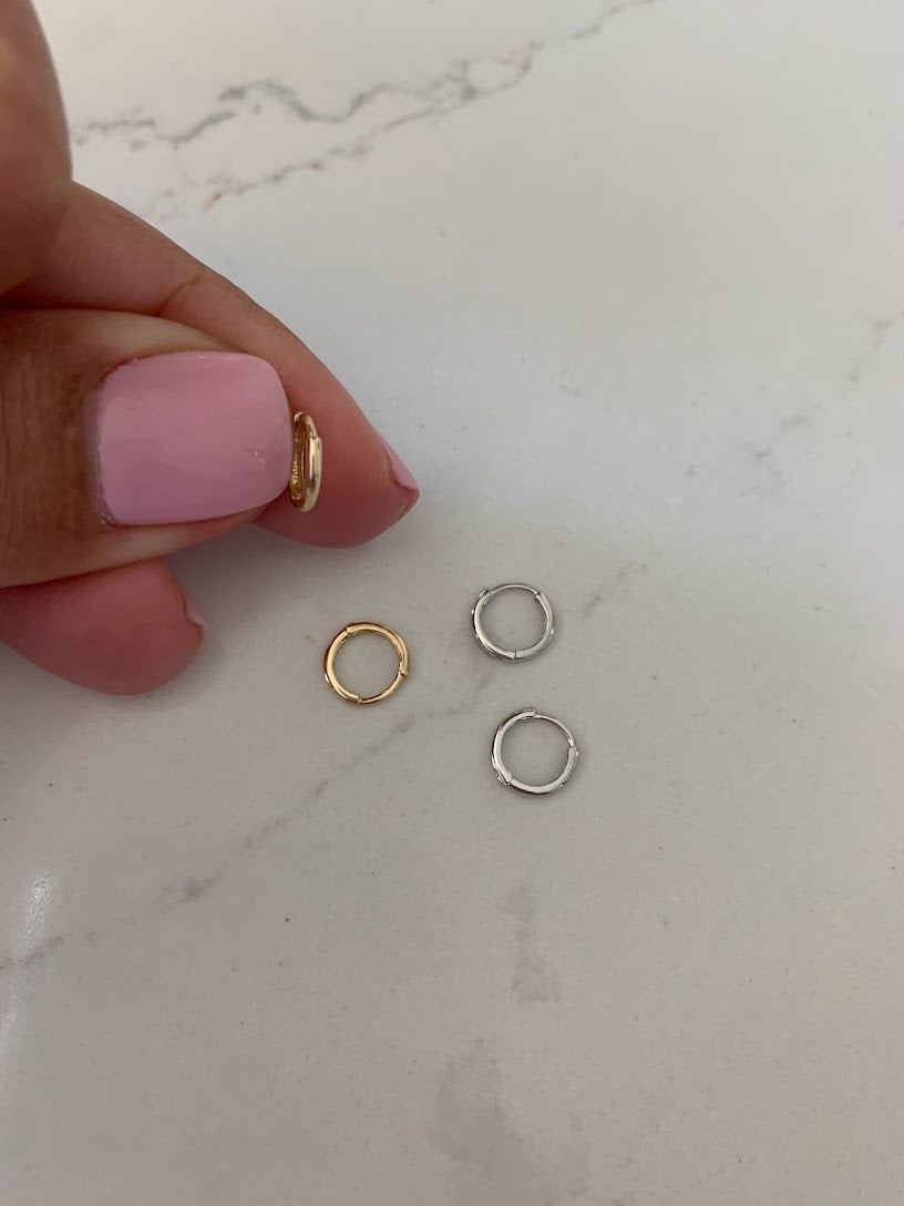 14K 8MM Huggies, 14K Yellow/White Gold Hoops