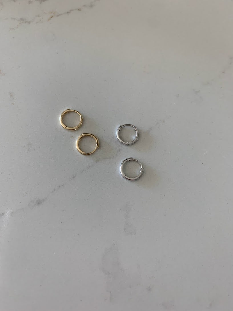 14K 8MM Huggies, 14K Yellow/White Gold Hoops