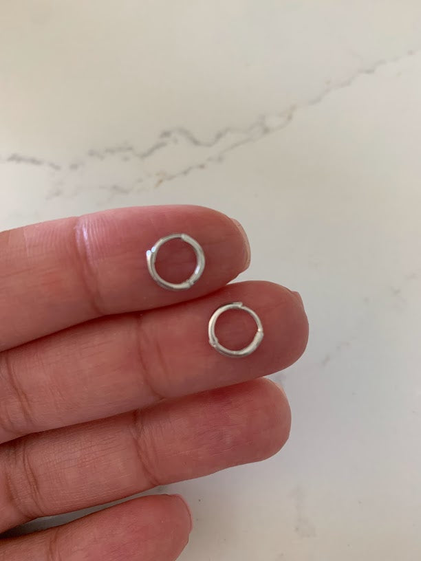 14K 8MM Huggies, 14K Yellow/White Gold Hoops