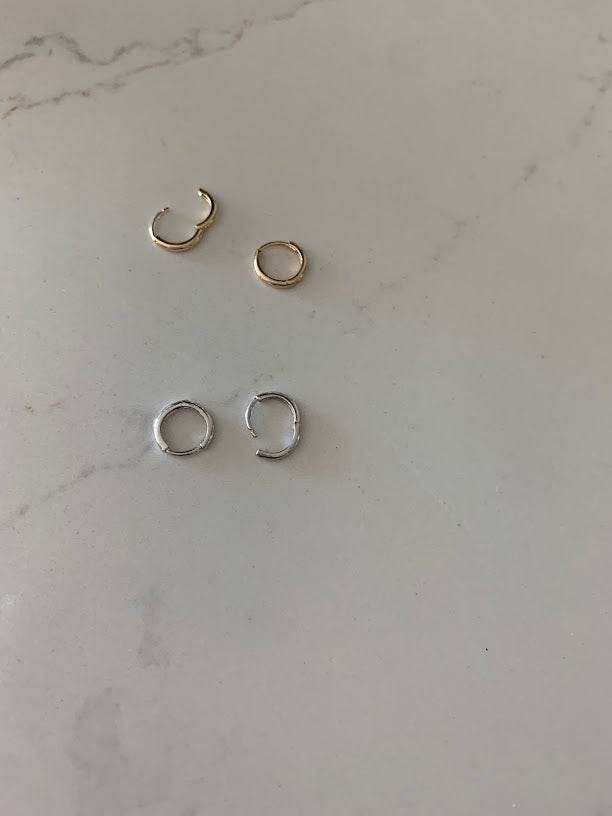 14K 8MM Huggies, 14K Yellow/White Gold Hoops