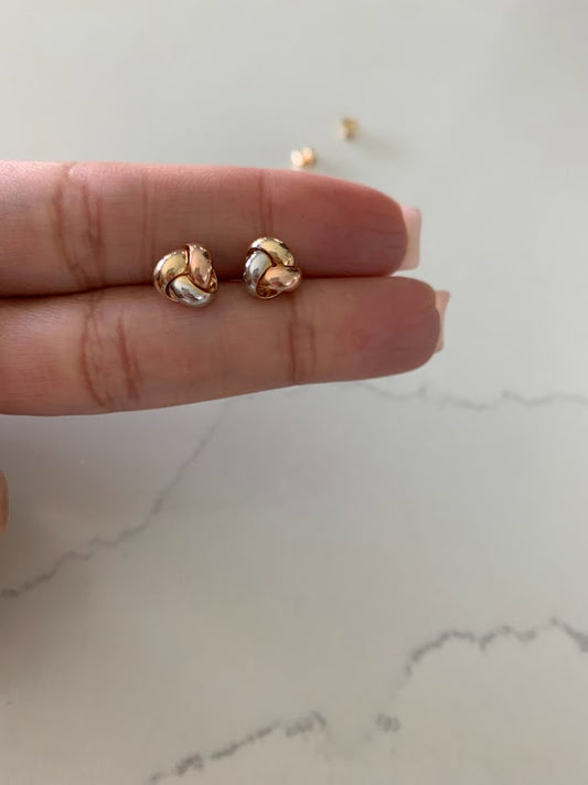 14K Solid Tricolor Knot Love Earrings