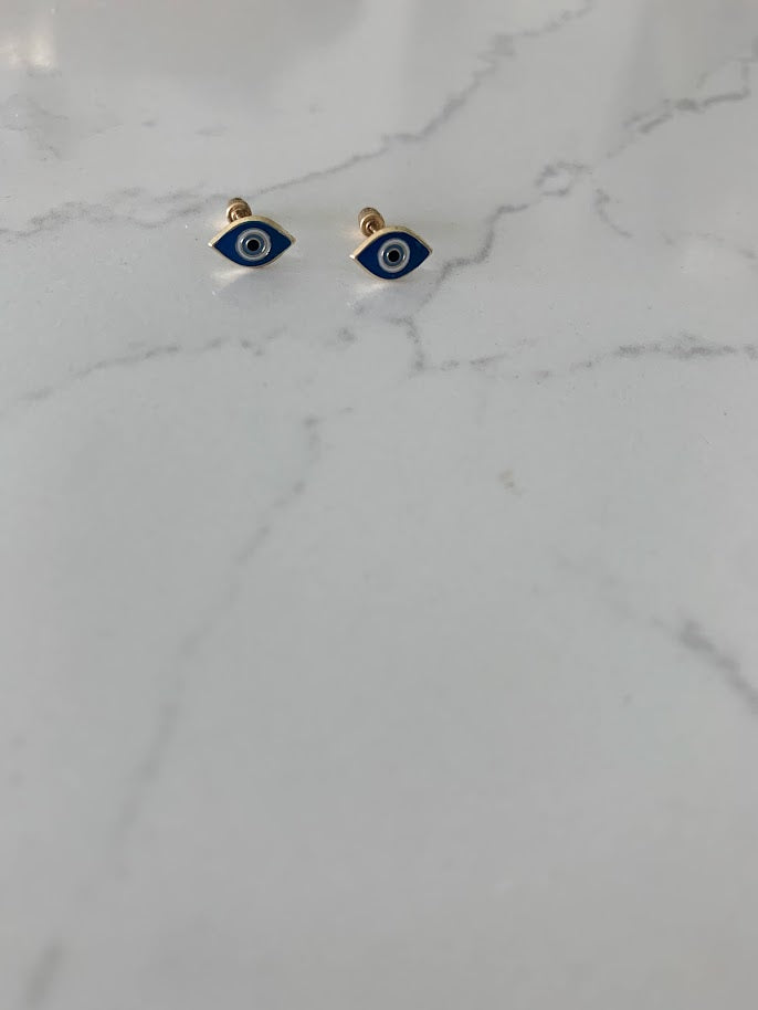 14K Gold Evil Eye Earrings | Evil Eye Stud Earrings | Tiny Eye Earrings