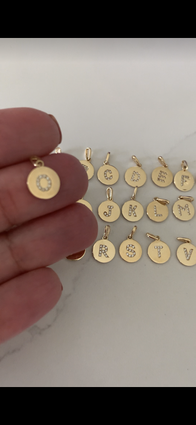 14K Gold Dainty Initial Disc Pendant