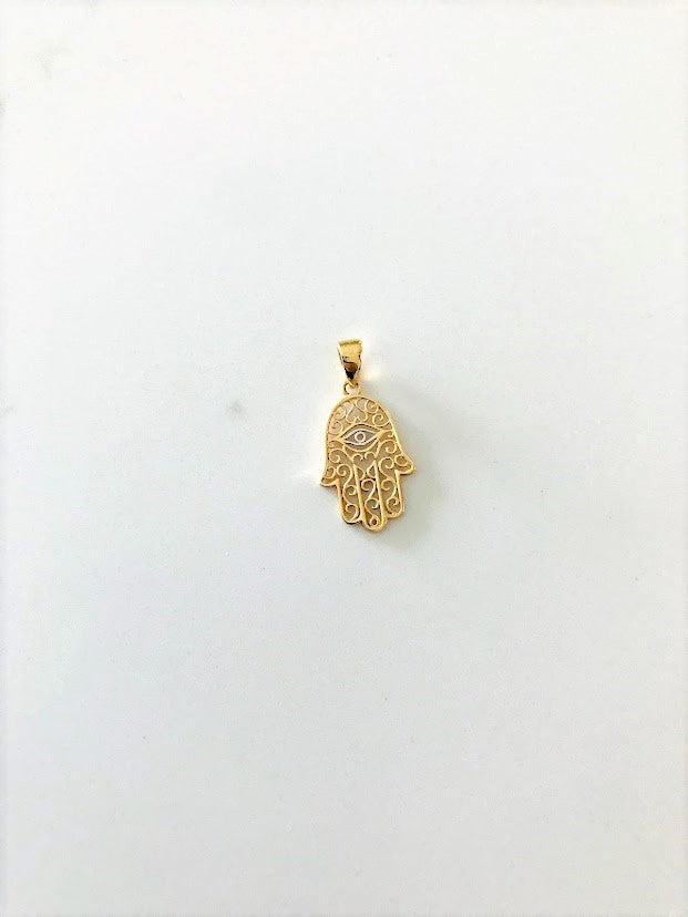 14K Solid Gold Hamsa with Evil Eye | 16MM x 11MM Two Tone Hamsa | Evil Eye Hamsa | Two TONE 14K Solid Gold Pendant
