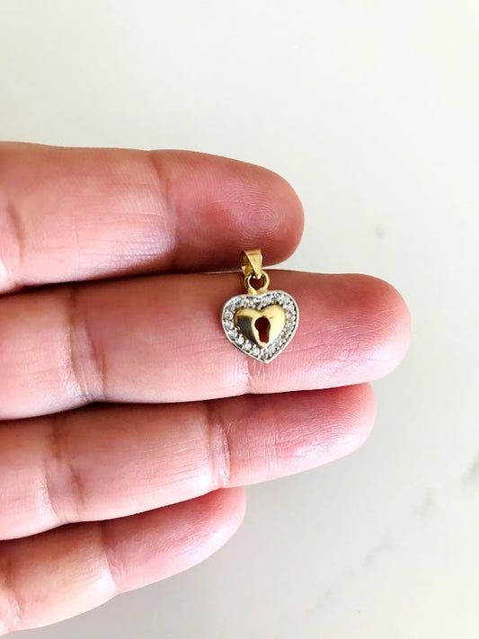 10MM 14K Heart Pendant Lock with Zirconia | 14K Heart Pendant