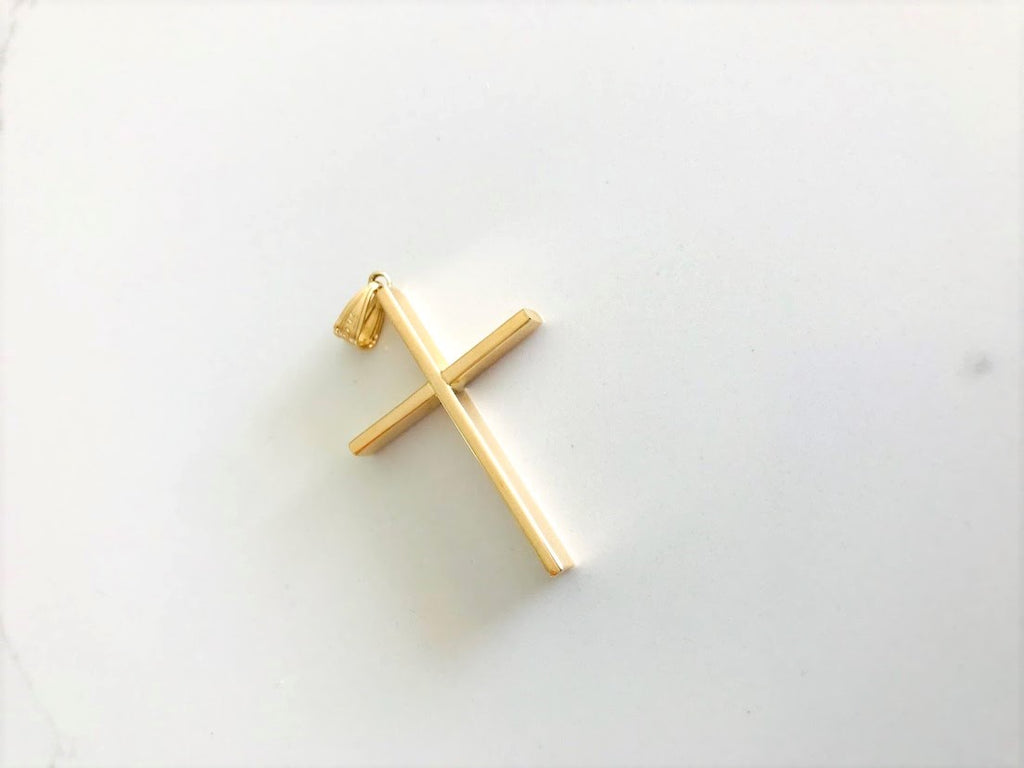 14K Solid Gold Hollow Plain Cross | Yellow Gold Cross | Catholic Pendant | 14K Solid Gold Cross Christian Pendant | Bold Cross | 35MM