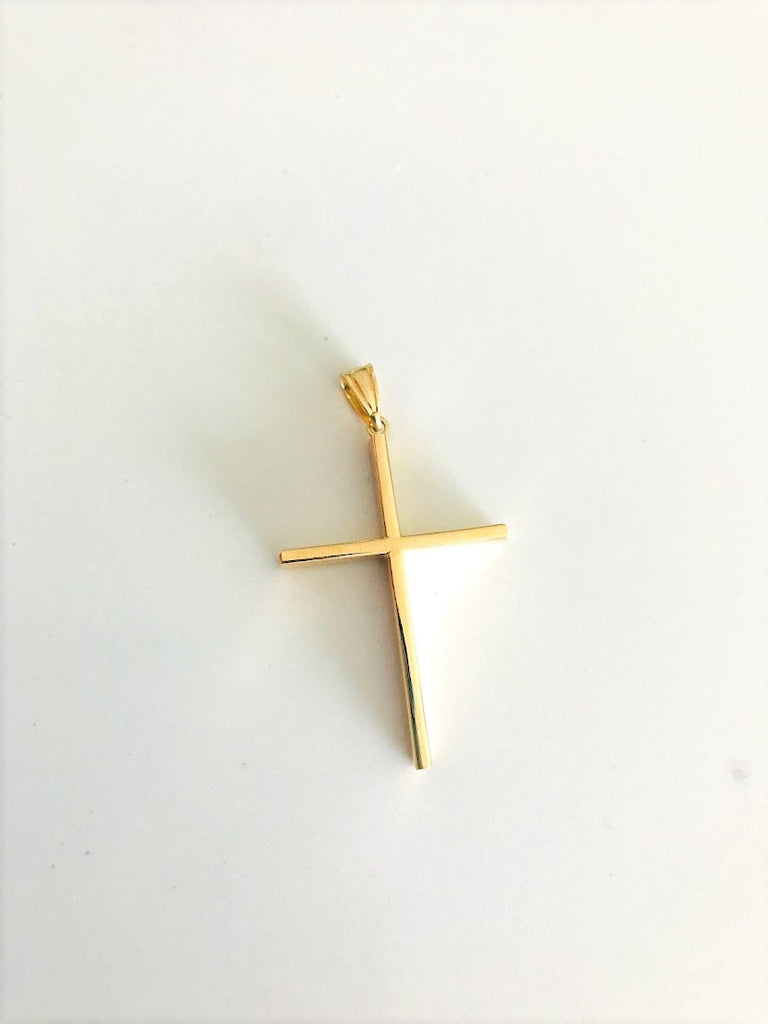 14K Solid Gold Hollow Plain Cross | Yellow Gold Cross | Catholic Pendant | 14K Solid Gold Cross Christian Pendant | Bold Cross | 35MM