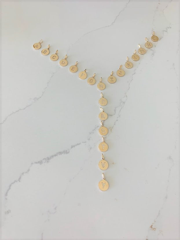 14K Gold Dainty Initial Disc Pendant