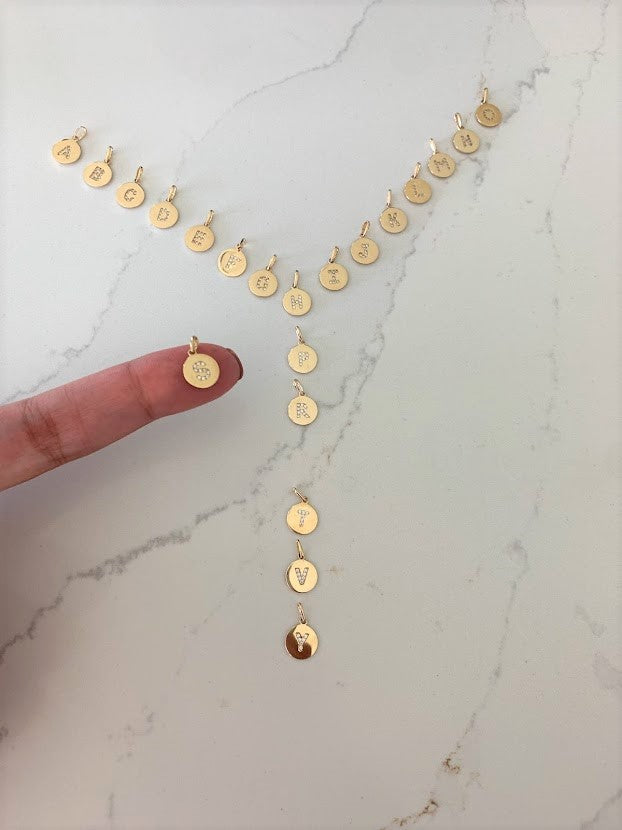 14K Gold Dainty Initial Disc Pendant