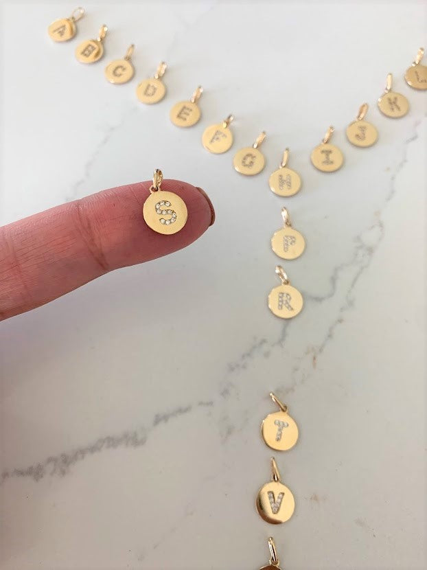 14K Gold Dainty Initial Disc Pendant