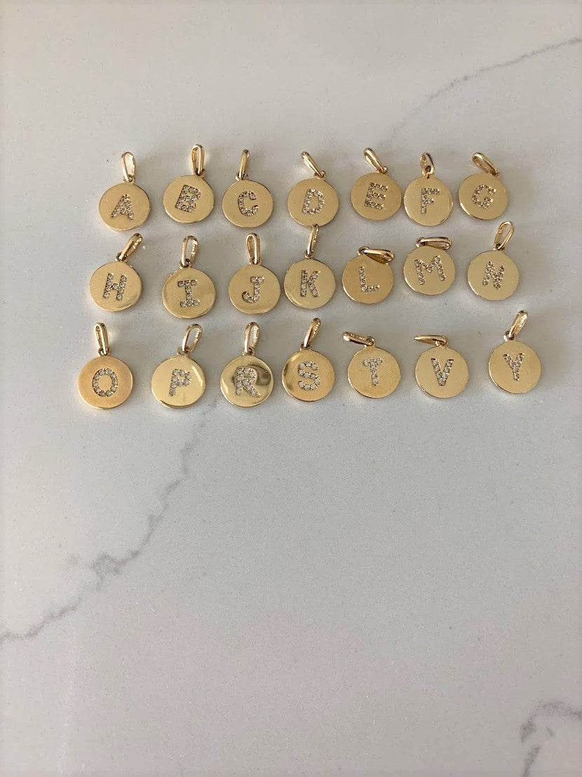 14K Gold Dainty Initial Disc Pendant
