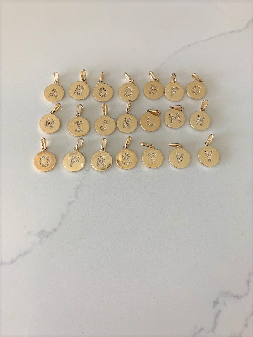 14K Gold Dainty Initial Disc Pendant
