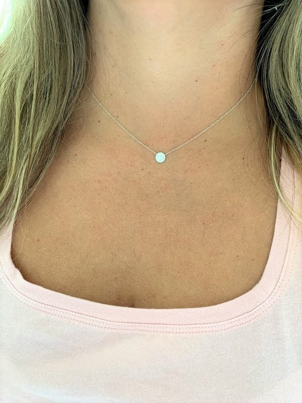 7MM Diamond Pave Disc on White Gold Chain | 38 Diamonds of .12 carats| 1MM White Gold Chain | Minimalist Jewelry | SOLID GOLD |Disc Necklace