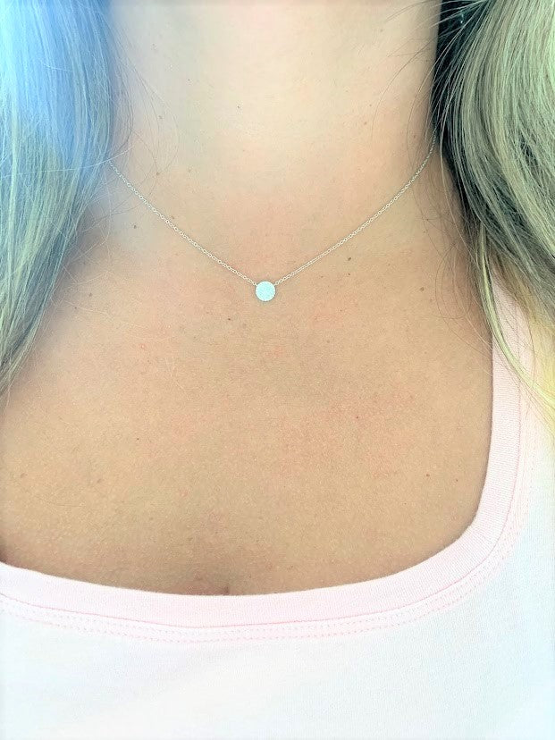 7MM Diamond Pave Disc on White Gold Chain | 38 Diamonds of .12 carats| 1MM White Gold Chain | Minimalist Jewelry | SOLID GOLD |Disc Necklace