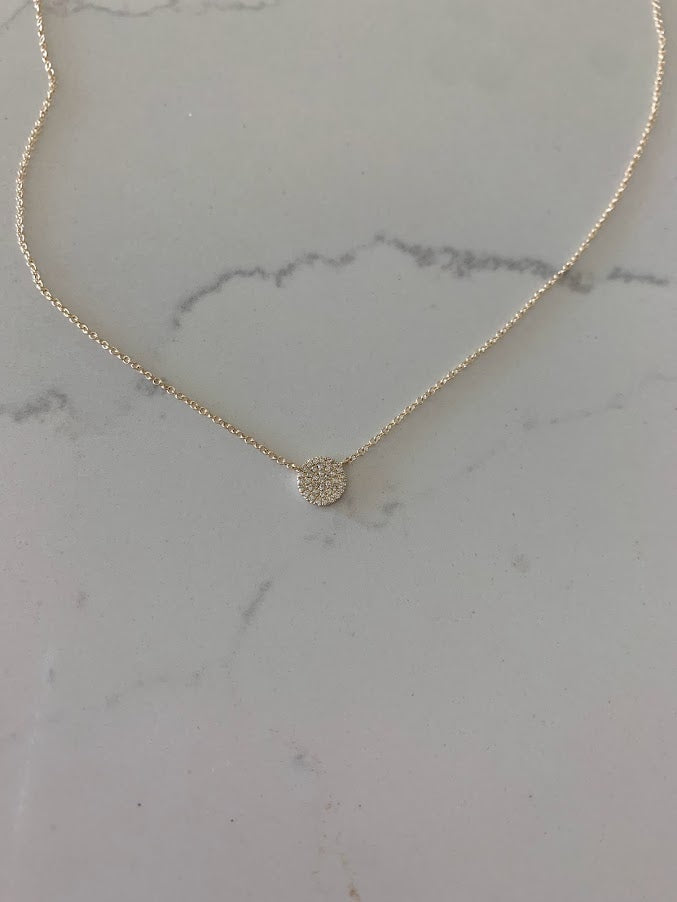 7MM Diamond Pave Disc on White Gold Chain | 38 Diamonds of .12 carats| 1MM White Gold Chain | Minimalist Jewelry | SOLID GOLD |Disc Necklace