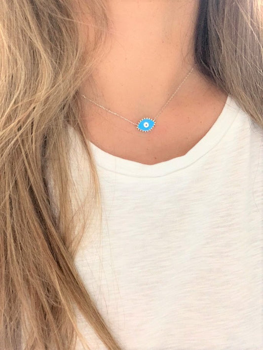 Large Evil Eye Necklace in Sterling Silver