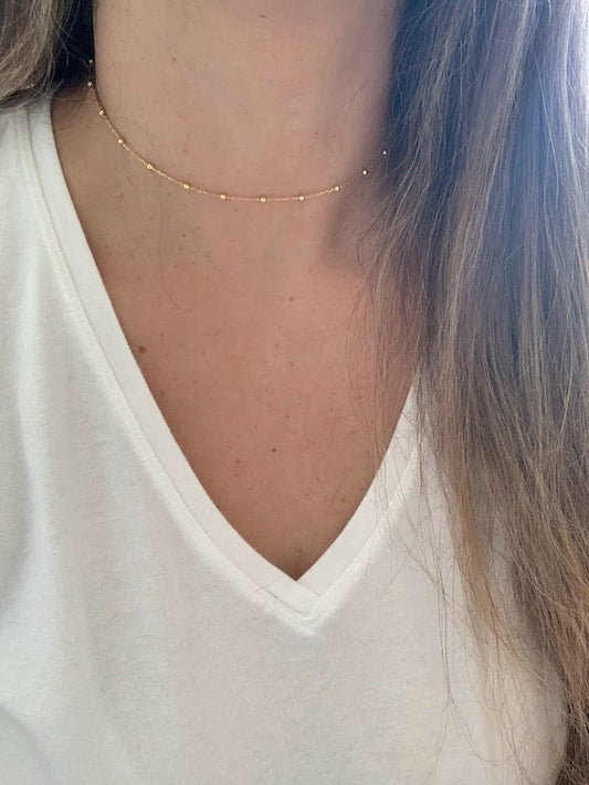 2MM Beaded Choker in Sterling Silver, Beaded Chain