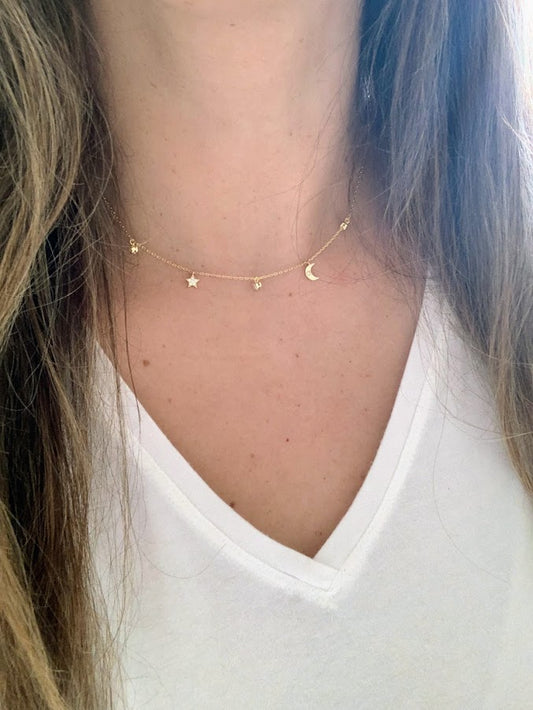 Moon and Star Necklace, Sterling Silver, Dainty Necklace, Layering Necklace, Minimalist Jewelry, Star Necklace, Crescent Moon,