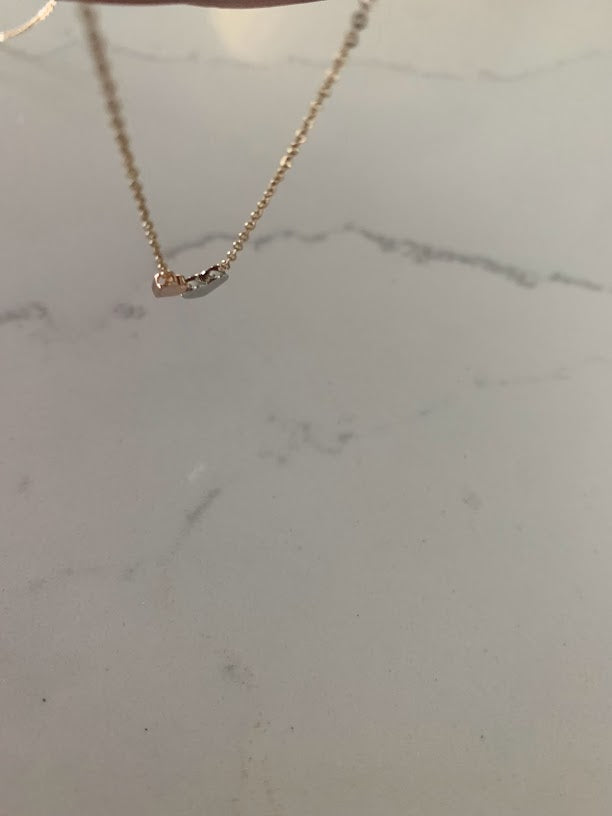14K Gold Double Hearts Necklace | Solid Gold Necklace | Tri-Color Dainty Gold Necklace | Solid Gold Mother Daughter Hearts Necklace | 17"+1"