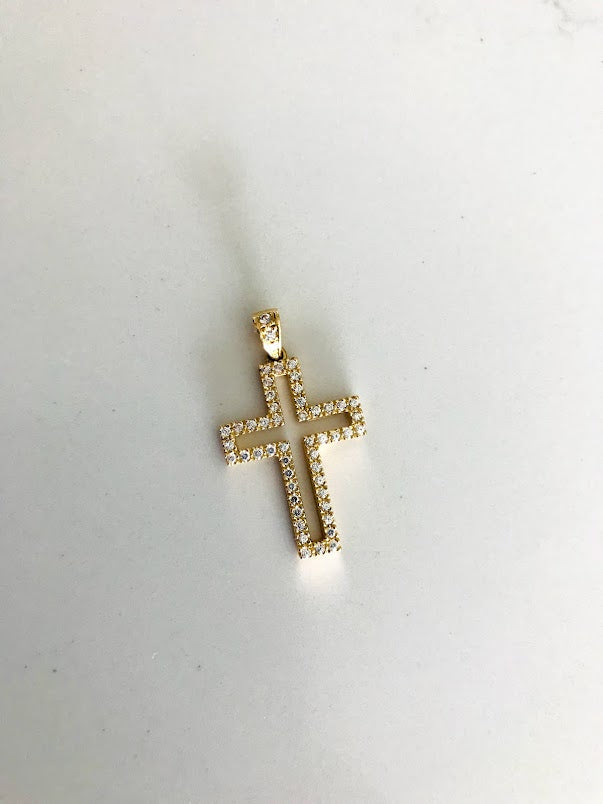 25MM 14K Solid Gold Cross with Zirconia | Yellow Gold Cross | Catholic Pendant | 14K Solid Gold Cross | Christian Pendant