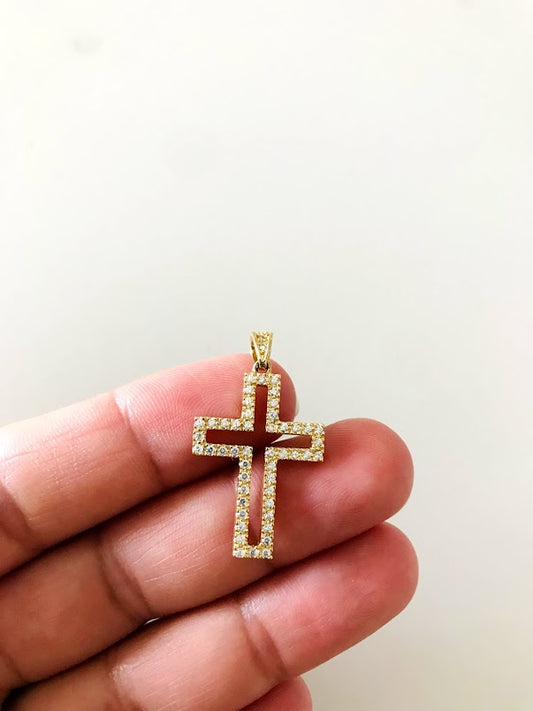 25MM 14K Solid Gold Cross with Zirconia | Yellow Gold Cross | Catholic Pendant | 14K Solid Gold Cross | Christian Pendant
