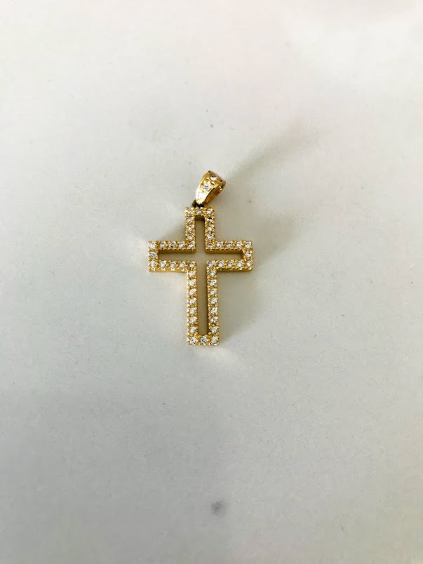 25MM 14K Solid Gold Cross with Zirconia | Yellow Gold Cross | Catholic Pendant | 14K Solid Gold Cross | Christian Pendant