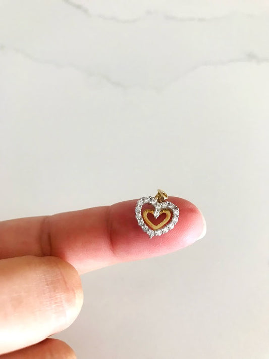 10MM 14K Solid Gold Floating Heart Pendant with Zirconia | 14K Heart Pendant