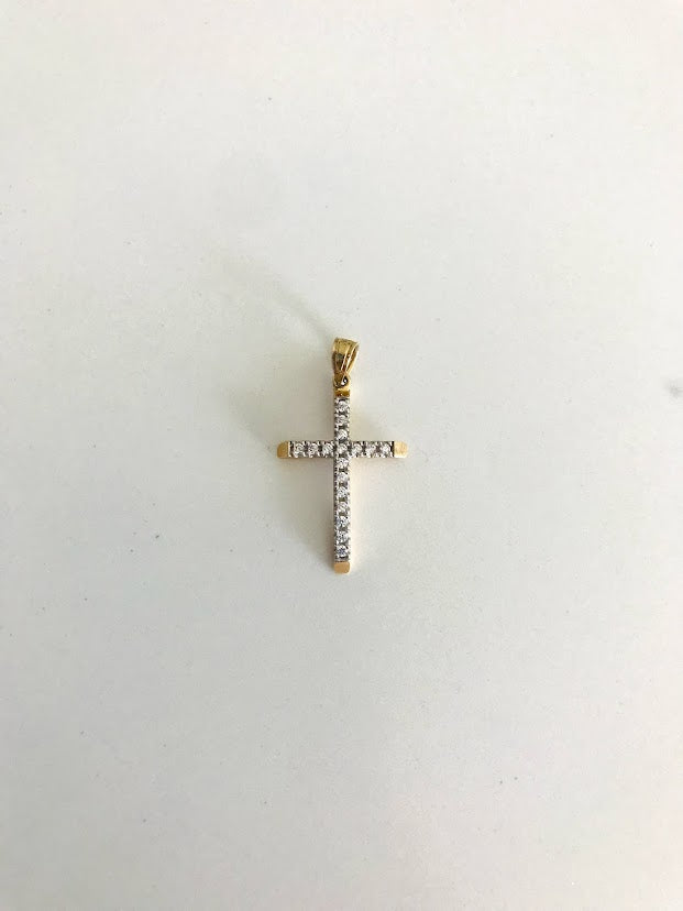 14K Solid Gold CZ Cross | Yellow Gold Cross | 23x15MM Catholic Pendant | 14K Solid Gold Cross Christian Pendant | Cubic Zirconia Pendant