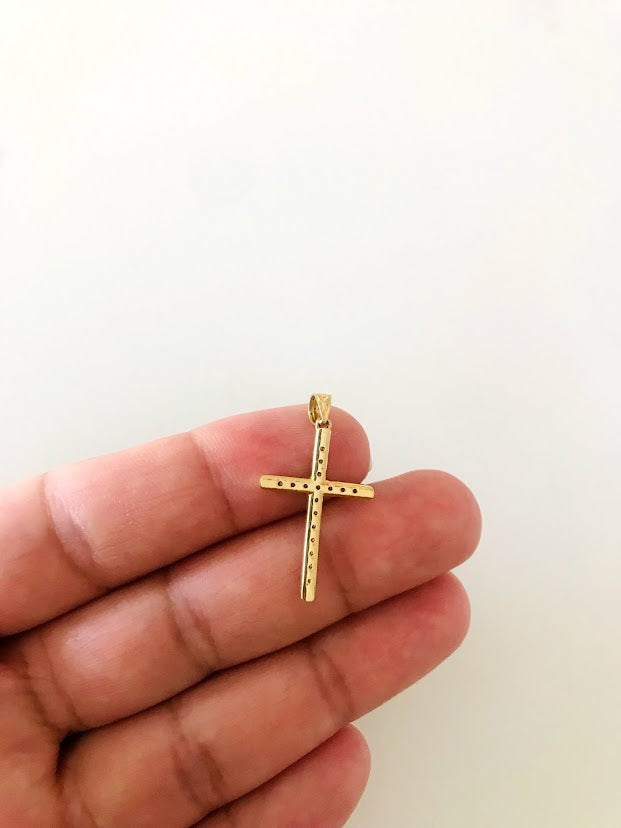 14K Solid Gold CZ Cross | Yellow Gold Cross | 23x15MM Catholic Pendant | 14K Solid Gold Cross Christian Pendant | Cubic Zirconia Pendant