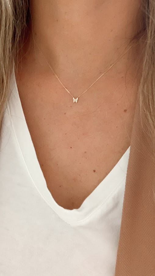 Minimalist Butterfly Necklace | 14K Solid Gold