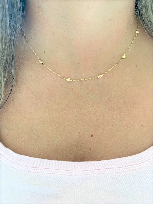 14K Gold SOLID 4MM Hearts Necklace | 14K Gold Cable Chain | Layering Gold Chain | SOLID GOLD