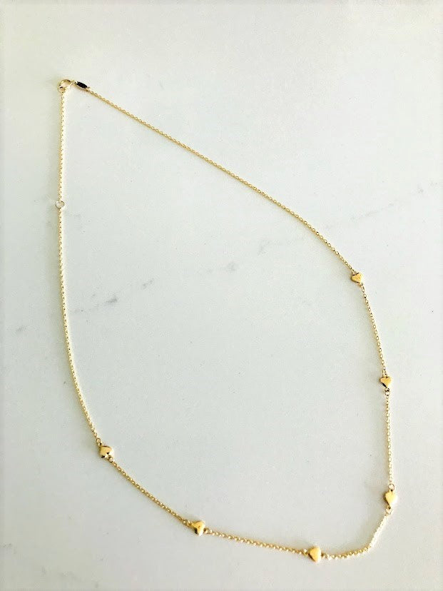 14K Gold SOLID 4MM Hearts Necklace | 14K Gold Cable Chain | Layering Gold Chain | SOLID GOLD