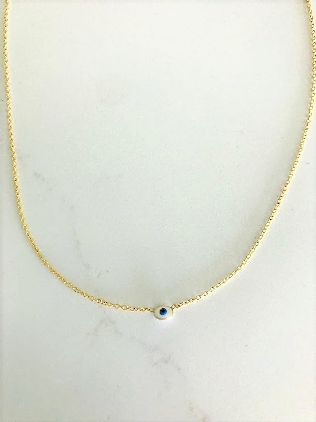 1MM 14K Gold Evil Eye Rolo Chain | 14K Gold Evil Eye Necklace | Layering Gold Chain | SOLID GOLD