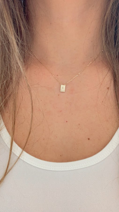 14K Solid Gold Scapular Pendant Necklace | Yellow Gold Scapular Necklace | 14K Solid Gold Mount of Carmel Virgin and Sacred Heart of Jesus