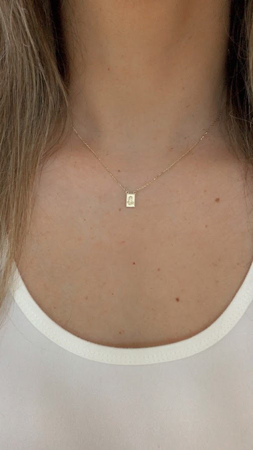 14K Solid Gold Scapular Pendant Necklace | Yellow Gold Scapular Necklace | 14K Solid Gold Mount of Carmel Virgin and Sacred Heart of Jesus