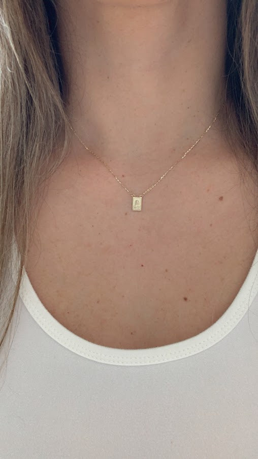 14K Solid Gold Scapular Pendant Necklace | Yellow Gold Scapular Necklace | 14K Solid Gold Mount of Carmel Virgin and Sacred Heart of Jesus