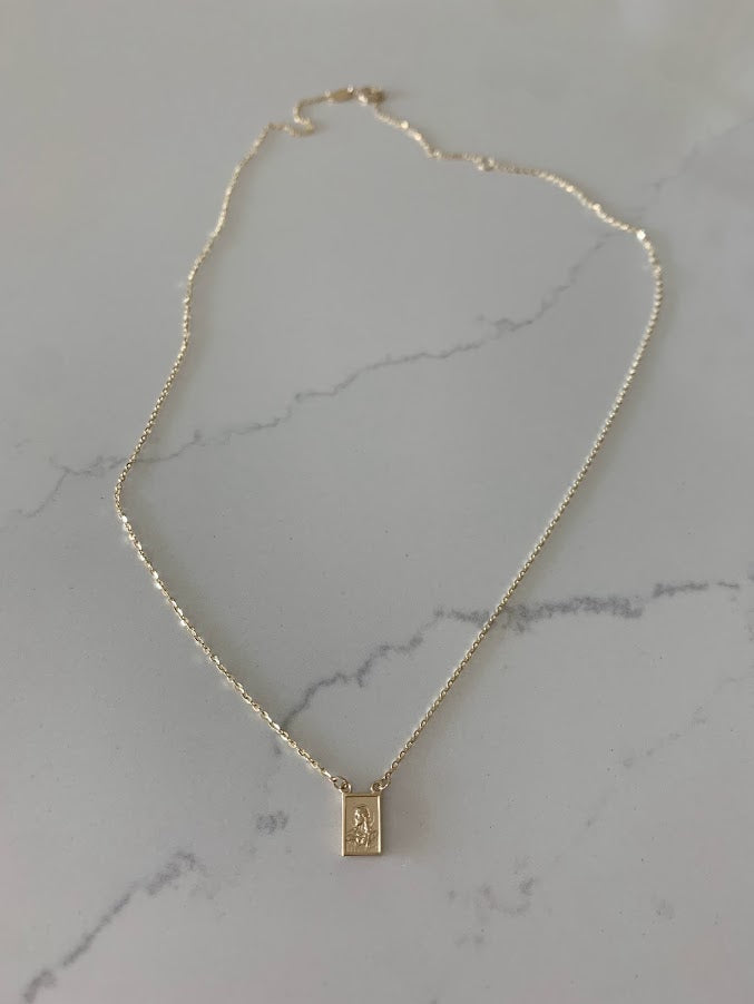14K Solid Gold Scapular Pendant Necklace | Yellow Gold Scapular Necklace | 14K Solid Gold Mount of Carmel Virgin and Sacred Heart of Jesus